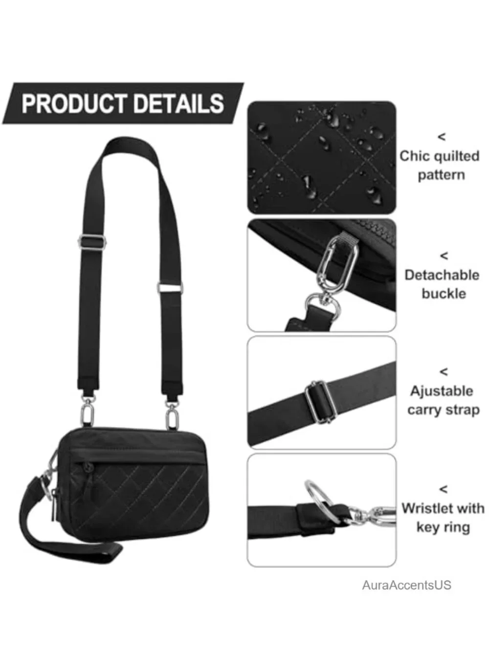 Quilted Crossbody Bag Small Wristlet Wallet RFID Card Slots Dual Pouch Clutch